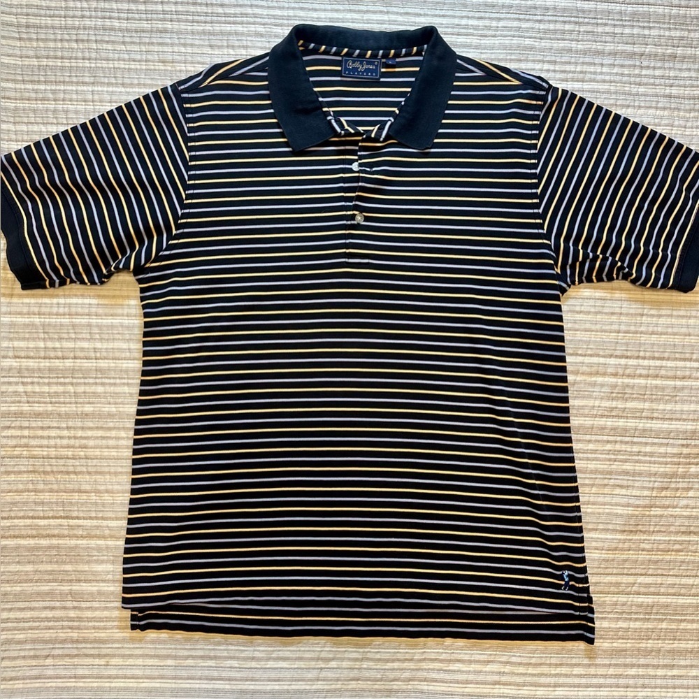 Bobby Jones Players Golf Polo Size L Striped Black Yellow White 100% Cotton
